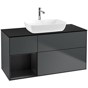 Villeroy et Boch Finion Villeroy et Boch F822PDHG 120cm, plaque de recouvrement noir mat, étagères laqué noir mat, Midnight Blue Matt Lacquer