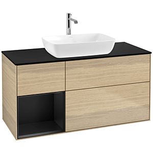 Villeroy et Boch Finion Villeroy et Boch F822PDPC 120cm, plaque de finition noir mat, étagères laqué noir mat, Oak Veneer