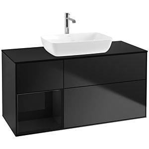 Villeroy und Boch Finion Waschtischunterschrank F822PHPD 120cm, Abdeckplatte black matt, Regale Glossy black lacquer, Black matt lacquer