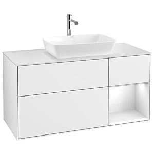 Villeroy et Boch Finion Villeroy et Boch F831GFGF 120cm, plaque de finition blanc mat, étagères laqué blanc brillant, laqué blanc brillant