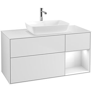 Villeroy et Boch Finion Villeroy et Boch F831GFMT 120cm, plaque de finition blanc mat, étagères laqué blanc brillant, laqué blanc mat
