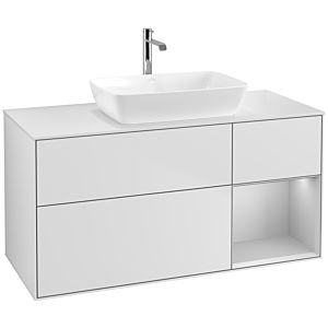 Villeroy und Boch Finion Waschtischunterschrank F831GJMT 120cm, Abdeckplatte white matt, Regale Light grey matt lacquer, White matt lacquer