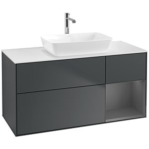 Villeroy und Boch Finion Waschtischunterschrank F831GKHG 120cm, Abdeckplatte white matt, Regale Anthracite matt lacquer, Midnight Blue Matt Lacquer