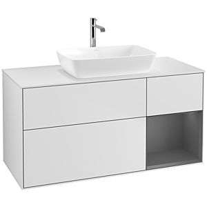 Villeroy et Boch Finion Villeroy et Boch F831GKMT 120cm, plaque de recouvrement blanc mat, étagères laqué anthracite mat, laqué blanc mat