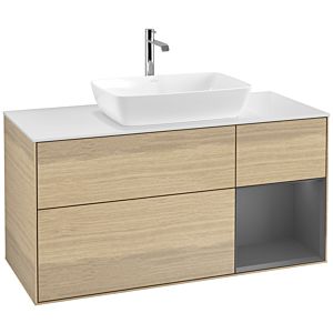 Villeroy et Boch Finion Villeroy et Boch F831GKPC 120cm, plaque de recouvrement blanc mat, étagères laqué mat anthracite, Oak Veneer