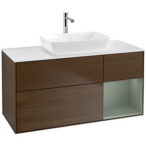 Villeroy et Boch Finion Villeroy et Boch F831GMGN 120cm, plateau blanc mat, étagères laquées mat, placage noyer