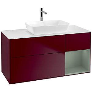 Villeroy und Boch Finion Waschtischunterschrank F831GMHB 120cm, Abdeckplatte white matt, Regale Olive matt lacquer, Peony Matt