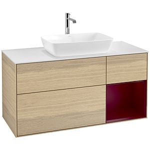 Villeroy und Boch Finion Waschtischunterschrank F831HBPC 120cm, Abdeckplatte white matt, Regale Peony matt lacquer, Oak Veneer