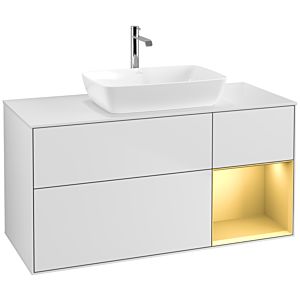 Villeroy und Boch Finion Waschtischunterschrank F831HFMT 120cm, Abdeckplatte white matt, Regale Gold matt lacquer, White matt lacquer