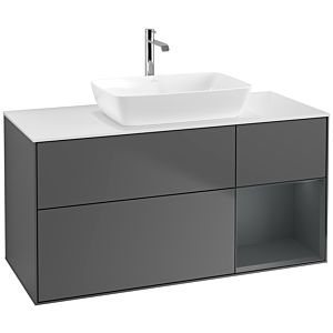 Villeroy und Boch Finion Waschtischunterschrank F831HGGK 120cm, Abdeckplatte white matt, Regale Midnight matt lacquer, Anthracite matt