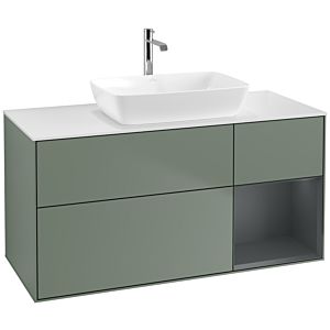 Villeroy et Boch Finion Villeroy et Boch F831HGGM 120cm, plaque de finition blanc mat, étagères laqué mat minuit, Olive Matt Lacquer
