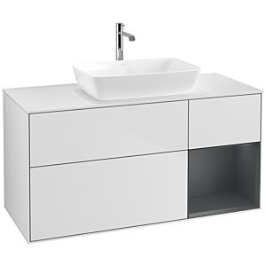 Villeroy und Boch Finion Waschtischunterschrank F831HGMT 120cm, Abdeckplatte white matt, Regale Midnight matt lacquer, White matt lacquer