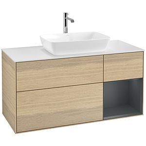 Villeroy und Boch Finion Waschtischunterschrank F831HGPC 120cm, Abdeckplatte white matt, Regale Midnight matt lacquer, Oak Veneer
