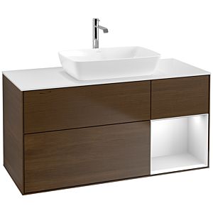 Villeroy et Boch Finion Villeroy et Boch F831MTGN 120cm, plaque de finition blanc mat, étagères laqué blanc mat, placage noyer