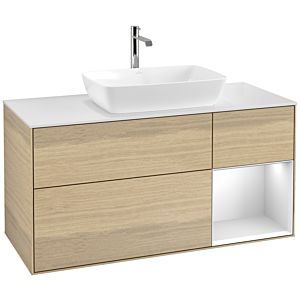 Villeroy et Boch Finion Villeroy et Boch F831MTPC 120cm, plaque de recouvrement blanc mat, étagères laqué blanc mat, Oak Veneer