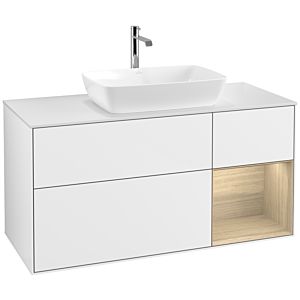 Villeroy und Boch Finion Waschtischunterschrank F831PCGF 120cm, Abdeckplatte white matt, Regale Oak Veneer, Glossy white lacquer