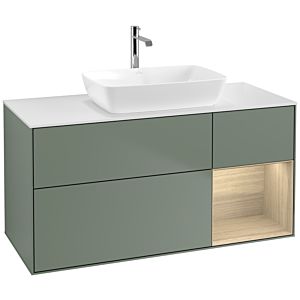 Villeroy et Boch Finion Villeroy et Boch F831PCGM 120cm, plaque de finition blanc mat, étagères Oak Veneer , Olive Matt Lacquer