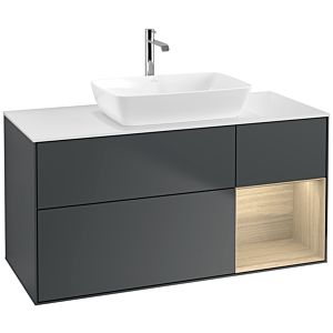 Villeroy und Boch Finion Waschtischunterschrank F831PCHG 120cm, Abdeckplatte white matt, Regale Oak Veneer, Midnight Blue Matt Lacquer