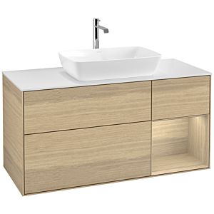 Villeroy et Boch Finion Villeroy et Boch F831PCPC 120cm, plaque de recouvrement blanc mat, étagères Oak Veneer , Oak Veneer