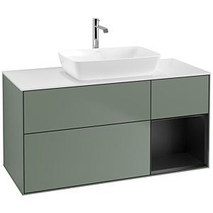 Villeroy und Boch Finion Waschtischunterschrank F831PDGM 120cm, Abdeckplatte white matt, Regale Black matt lacquer, Olive Matt Lacquer