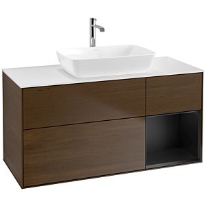 Villeroy und Boch Finion Waschtischunterschrank F831PDGN 120cm, Abdeckplatte white matt, Regale Black matt lacquer, Walnut veneer