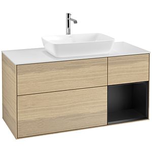 Villeroy et Boch Finion Villeroy et Boch F831PDPC 120cm, plaque de recouvrement blanc mat, étagères laqué noir mat, Oak Veneer