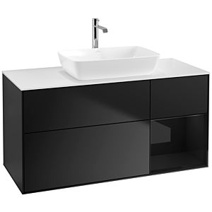 Villeroy und Boch Finion Waschtischunterschrank F831PHPD 120cm, Abdeckplatte white matt, Regale Glossy black lacquer, Black matt lacquer