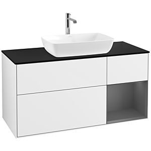 Villeroy und Boch Finion Waschtischunterschrank F832GKGF 120cm, Abdeckplatte black matt, Regale Anthracite matt lacquer, Glossy white lacquer