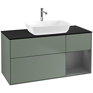 Villeroy und Boch Finion Waschtischunterschrank F832GKGM 120cm, Abdeckplatte black matt, Regale Anthracite matt lacquer, Olive Matt Lacquer