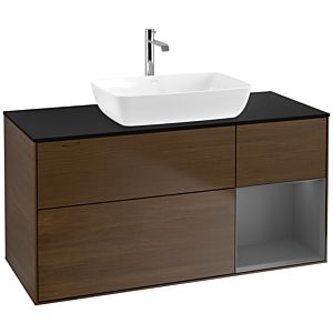 Villeroy et Boch Finion Villeroy et Boch F832GKGN 120cm, plaque de recouvrement noir mat, étagères laqué mat anthracite, placage noyer