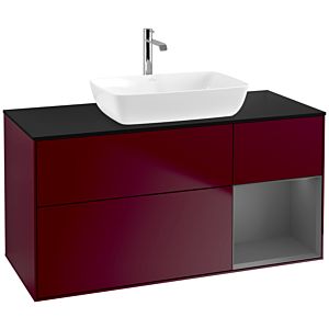 Villeroy und Boch Finion Waschtischunterschrank F832GKHB 120cm, Abdeckplatte black matt, Regale Anthracite matt lacquer, Peony Matt