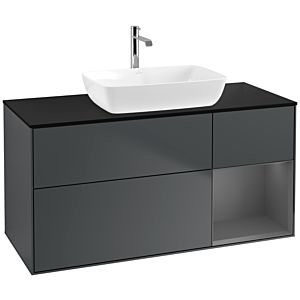 Villeroy und Boch Finion Waschtischunterschrank F832GKHG 120cm, Abdeckplatte black matt, Regale Anthracite matt lacquer, Midnight Blue Matt Lacquer