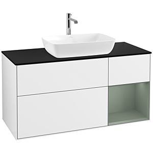 Villeroy et Boch Finion Villeroy et Boch F832GMGF 120cm, plaque de finition noir mat, étagères laqué mat olive, laqué blanc brillant