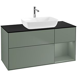 Villeroy und Boch Finion Waschtischunterschrank F832GMGM 120cm, Abdeckplatte black matt, Regale Olive matt lacquer, Olive Matt Lacquer
