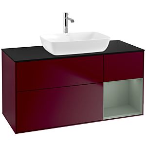 Villeroy und Boch Finion Waschtischunterschrank F832GMHB 120cm, Abdeckplatte black matt, Regale Olive matt lacquer, Peony Matt