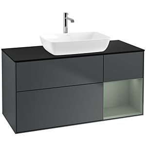Villeroy und Boch Finion Waschtischunterschrank F832GMHG 120cm, Abdeckplatte black matt, Regale Olive matt lacquer, Midnight Blue Matt Lacquer