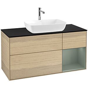 Villeroy et Boch Finion Villeroy et Boch F832GMPC 120cm, plaque de recouvrement noir mat, étagères laqué olive mat, Oak Veneer