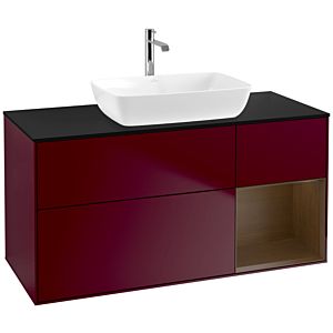 Villeroy und Boch Finion Waschtischunterschrank F832GNHB 120cm, Abdeckplatte black matt, Regale Walnut Veneer, Peony Matt