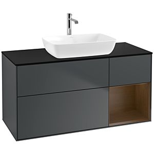 Villeroy und Boch Finion Waschtischunterschrank F832GNHG 120cm, Abdeckplatte black matt, Regale Walnut Veneer, Midnight Blue Matt Lacquer