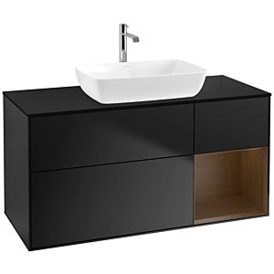 Villeroy et Boch Finion F832GNPD 120cm, plaque de recouvrement noir mat, étagères Walnut Veneer , laqué noir mat