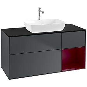 Villeroy und Boch Finion Waschtischunterschrank F832HBHG 120cm, Abdeckplatte black matt, Regale Peony matt lacquer, Midnight Blue Matt Lacquer