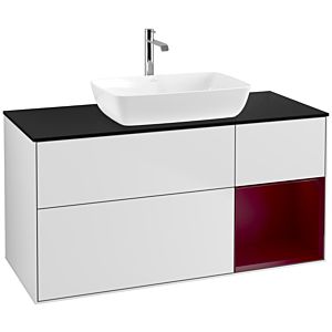 Villeroy und Boch Finion Waschtischunterschrank F832HBMT 120cm, Abdeckplatte black matt, Regale Peony matt lacquer, White matt lacquer