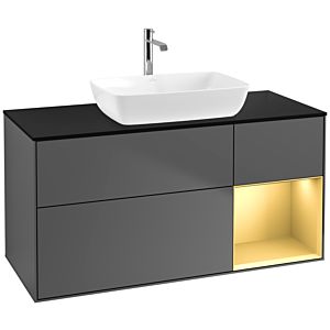 Villeroy und Boch Finion Waschtischunterschrank F832HFGK 120cm, Abdeckplatte black matt, Regale Gold matt lacquer, Anthracite matt