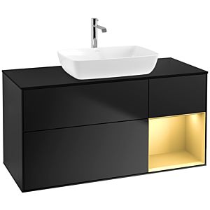 Villeroy und Boch Finion Waschtischunterschrank F832HFPD 120cm, Abdeckplatte black matt, Regale Gold matt lacquer, Black matt lacquer
