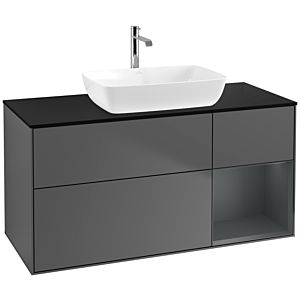 Villeroy und Boch Finion Waschtischunterschrank F832HGGK 120cm, Abdeckplatte black matt, Regale Midnight matt lacquer, Anthracite matt