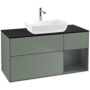 Villeroy und Boch Finion Waschtischunterschrank F832HGGM 120cm, Abdeckplatte black matt, Regale Midnight matt lacquer, Olive Matt Lacquer