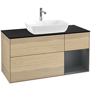 Villeroy et Boch Finion Villeroy et Boch F832HGPC 120cm, plaque de finition noir mat, étagères laqué mat minuit, Oak Veneer