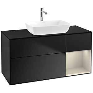 Villeroy und Boch Finion Waschtischunterschrank F832HHPD 120cm, Abdeckplatte black matt, Regale sand matt lacquer, Black matt lacquer