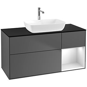 Villeroy und Boch Finion Waschtischunterschrank F832MTGK 120cm, Abdeckplatte black matt, Regale White matt lacquer, Anthracite matt