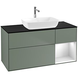 Villeroy und Boch Finion Waschtischunterschrank F832MTGM 120cm, Abdeckplatte black matt, Regale White matt lacquer, Olive Matt Lacquer